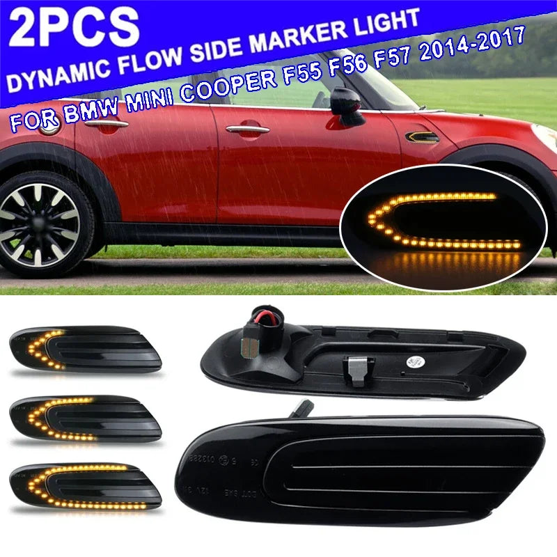 1Pair Smoked Shell Amber LED Dynamic Flowing Side Marker Light Turn Signal Lights for Mini Cooper F55 F56 F57 2014-2017
