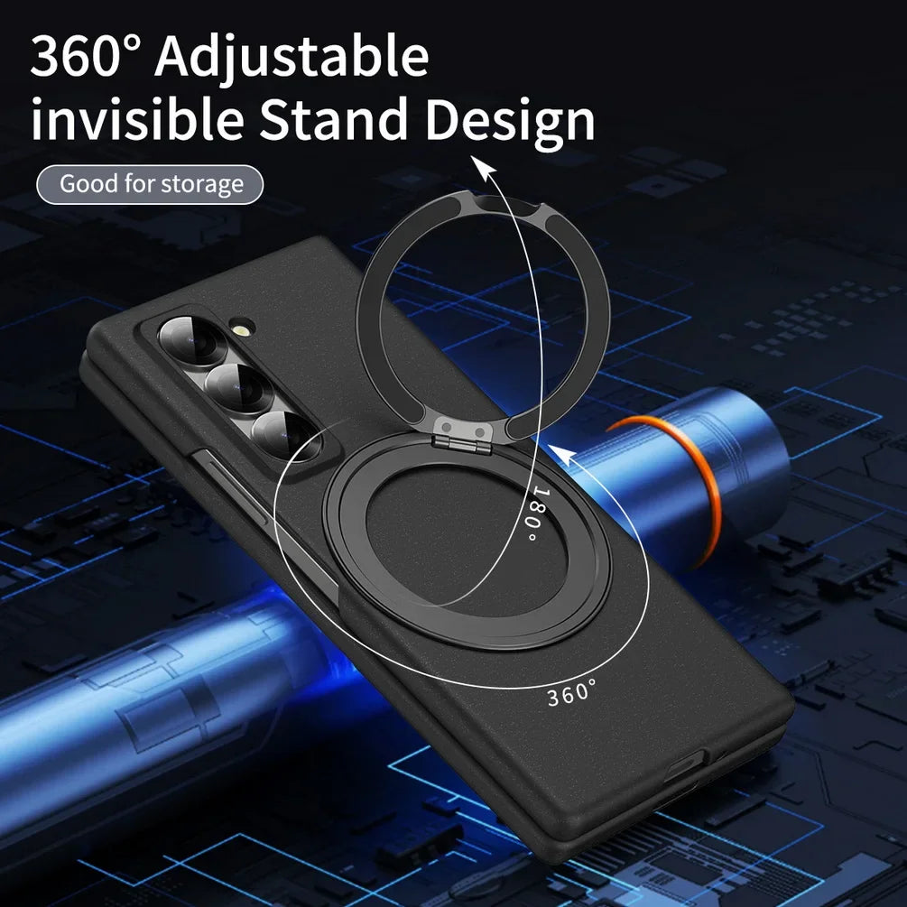 Luxury Rotatable Magnetic Ring Protective Case for Samsung Z Fold 8 Ultra Fold 7 6 5 Cover Built-in Glass Screen Protector Funda