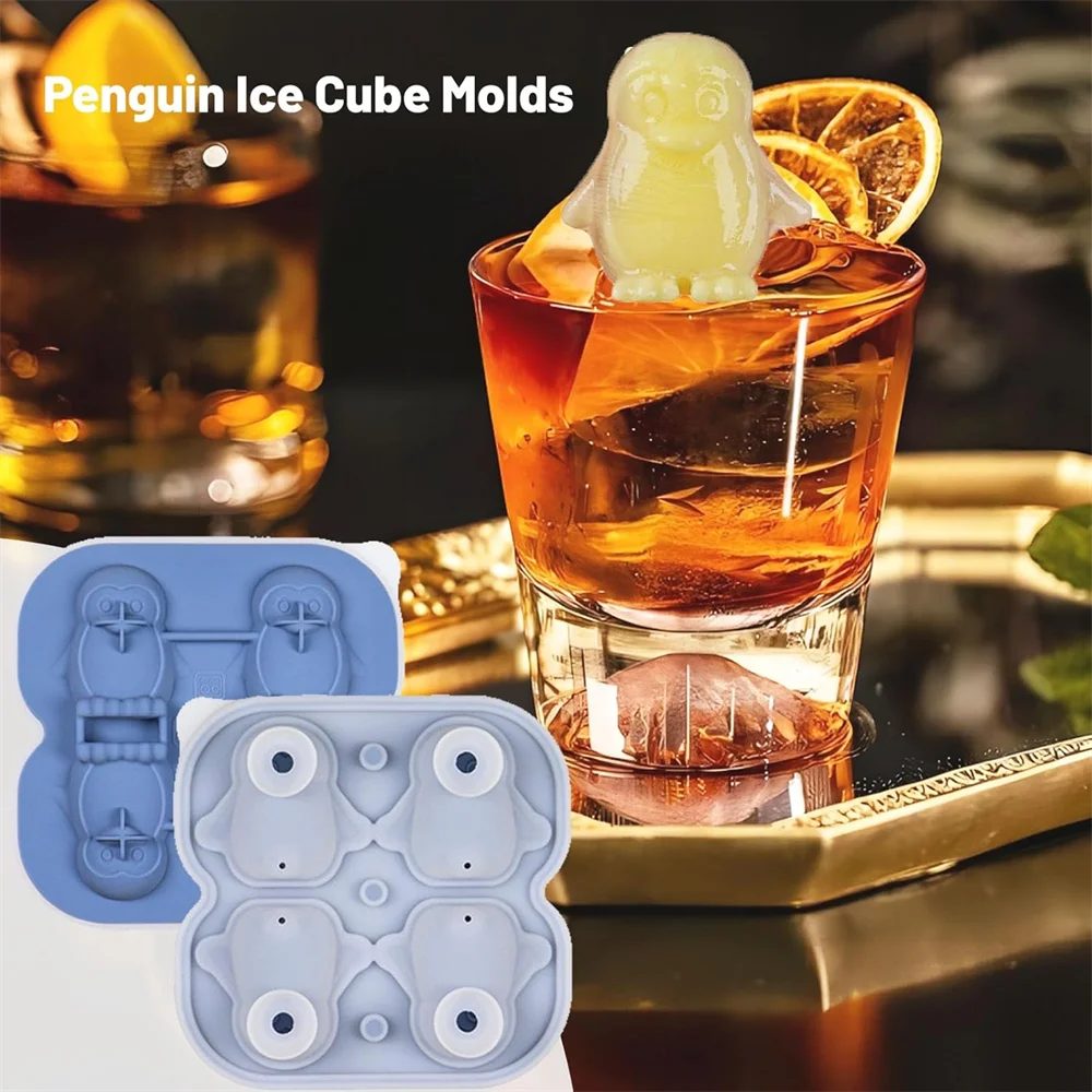 Ice Cube Tray,Silicone Ice Cube Tray with Lid,Penguin Ice Cube Trays for Whiskey Cocktails Gin Beer Juice, DIY Ice Cube Mold