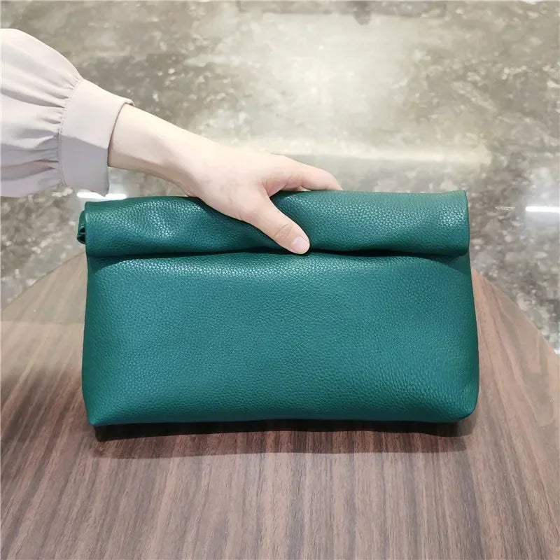 Solid Color Women Clutch Bag Soft Pu Leather Lady Evening Bags Trend Party Girl Envelope Bag Large Capacity Clutches Purse Black