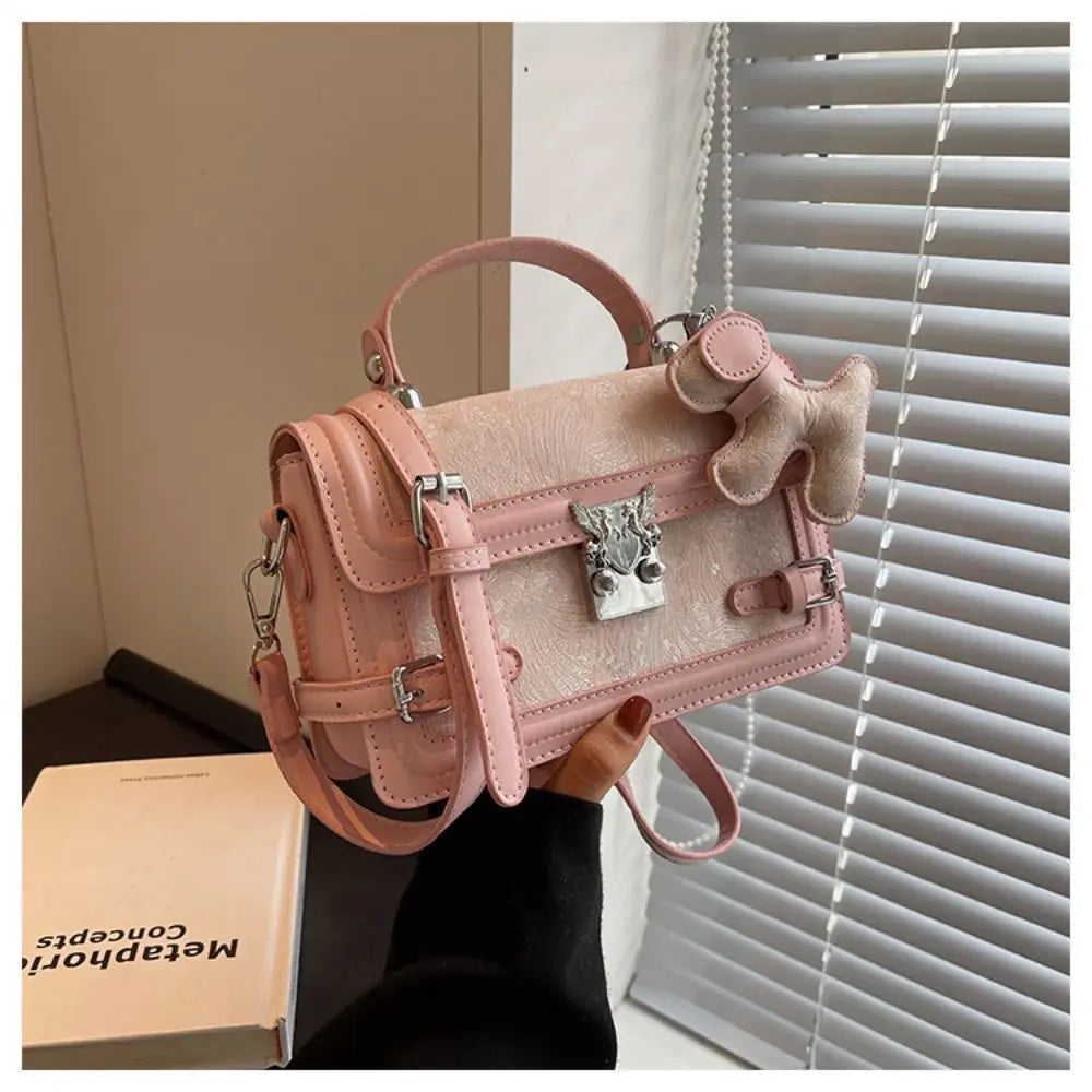 Elegant Embossed Shoulder Bag Exquisite Metal Buckle Crossbody Bag Square Messenger Bag