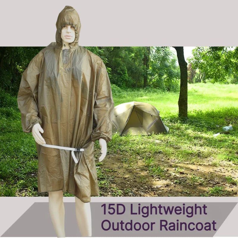 15D Silicone Coated Nylon Rain Poncho Ultralight Waterproof 5000mm Hiking Backpack Raincoat Outdoor Camping Fishing Rain Cape
