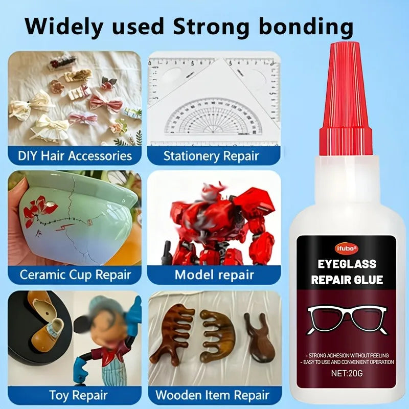 Multi-Functional Glasses Repair Glue: Strong Adhesive – Fixes Frames/Legs,Bonds Jewelry, Phone Screens, Metal, Plastic & Leather