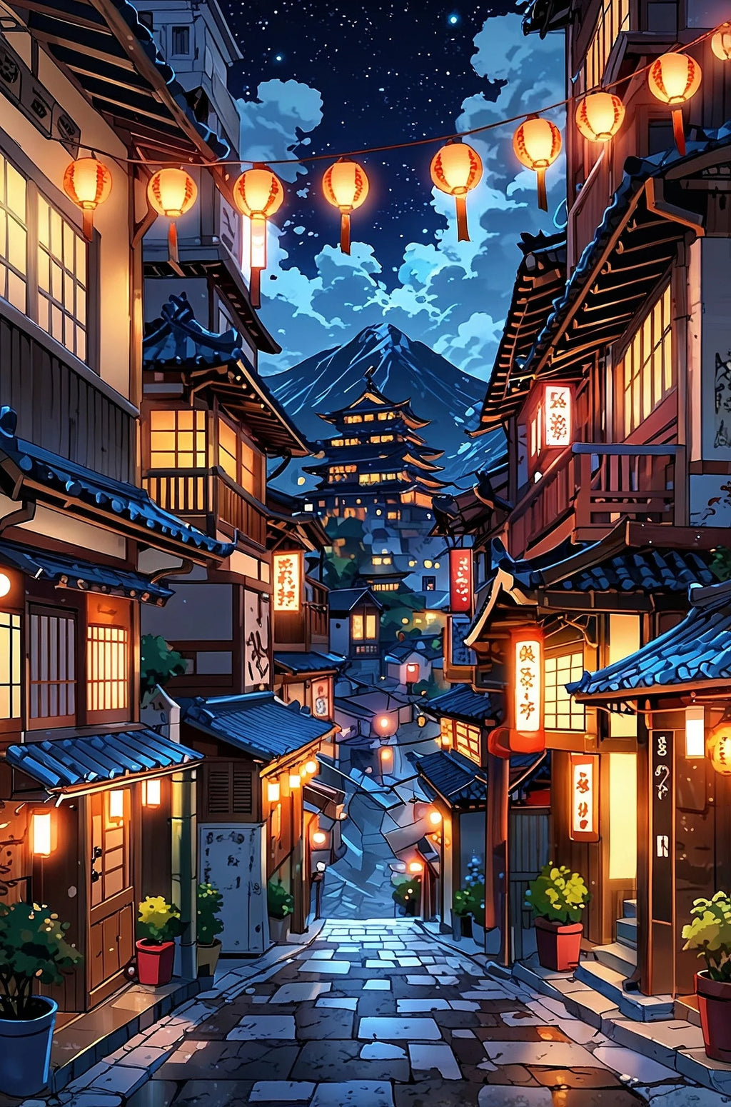 Anime Cafe Shop and Bicycle Canvas Poster Ghibli Work Anime Style Street Cafe Scene Wall Art Printing for Living Room Home Decor