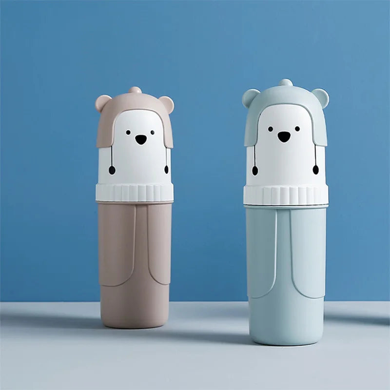 1PC Cartoon Bear Travel Portable Toothbrush Cup Cute Toothpaste Holder Box Storage Case Box Organizer Travel Toiletries Bathroom