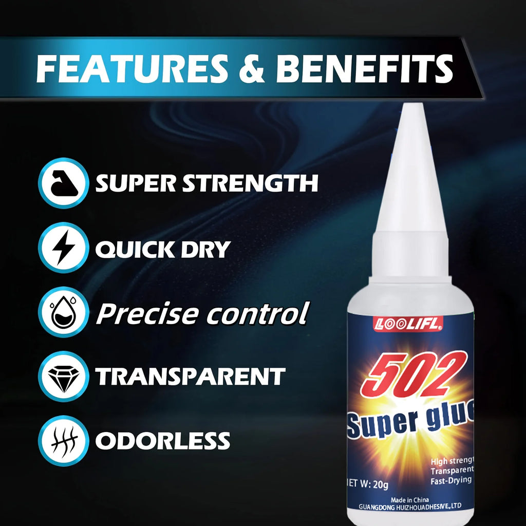 LOOLIFL 1-8PCS 20g 502 Super Glue Quick-drying Cyanoacrylate Instant Leather Rubber Wood Metal Strong Bond Liquid Adhesive Tool