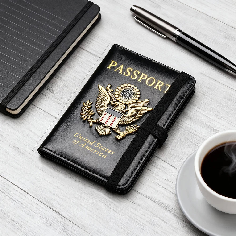 Rfid-Passport Holder For Travel Novelty Waterproof Passport Holder Cover With 3D Metal Badge Portable Card Wallet For Bank Cards