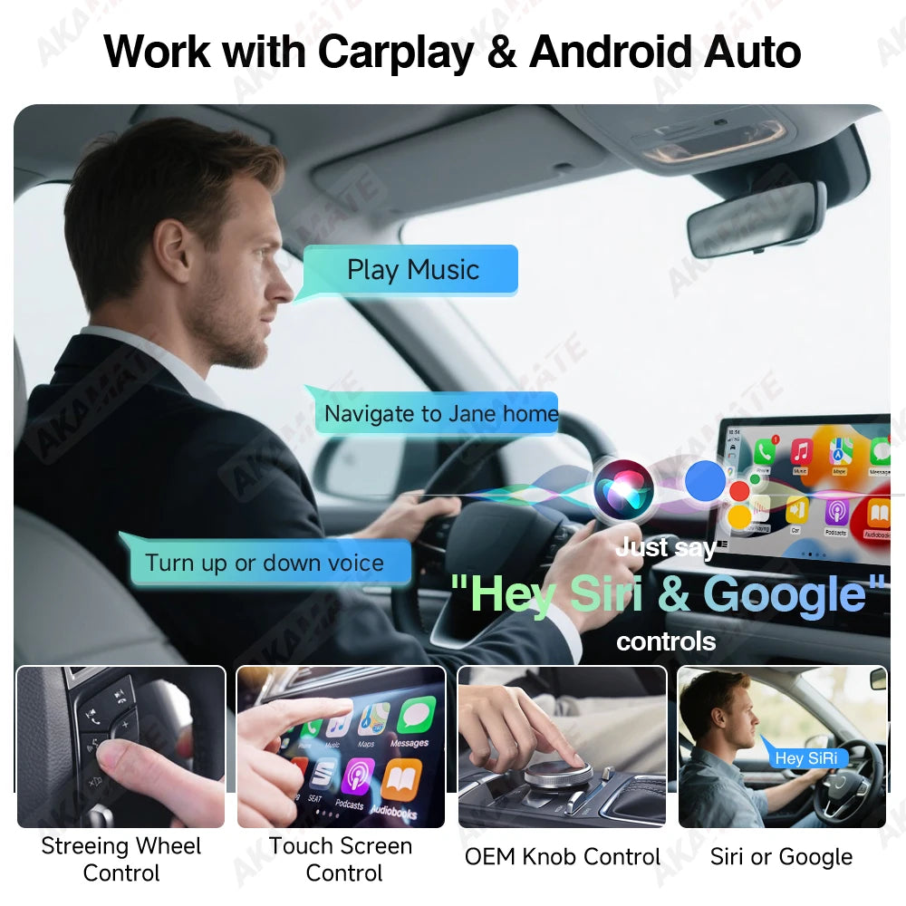 Wired to Wireless CarPlay Android Auto 2in1 Adapter Bluetooth Wifi Voice Assistant Plug and Play Mini Universal Smart Dongle