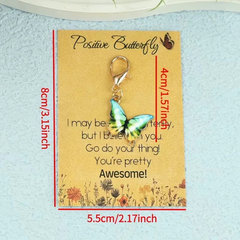 12-Piece Fashionable Cartoon Butterfly Keychain Set, Comes with a "Positive Butterfly" Greeting Card, the Charm of Animals and Flowers - Unique Creative Design, Compact and Lightweight, Ideal Gift for Family and Friends, Incl