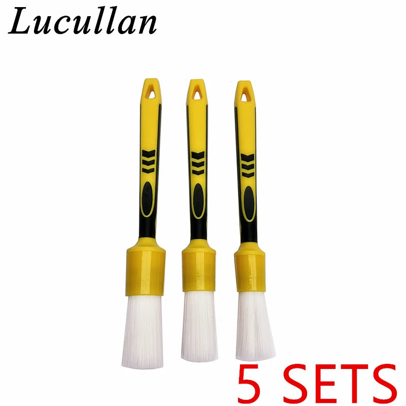 Lucullan White Nylon Hair Prewash&Interior Vent Cleaning Tools Unique Anti-slip Rubber Handle Car Detailing Brushes