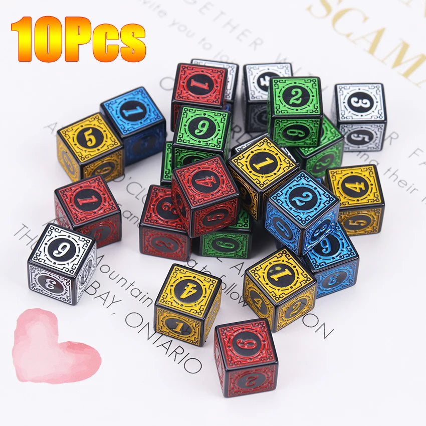 10Pcs/Set 16mm D6 Dice Square Edged Corner Numbers 6 Sided Dices Acrylic Playing Table Board Games Bar Pub Club Party DND