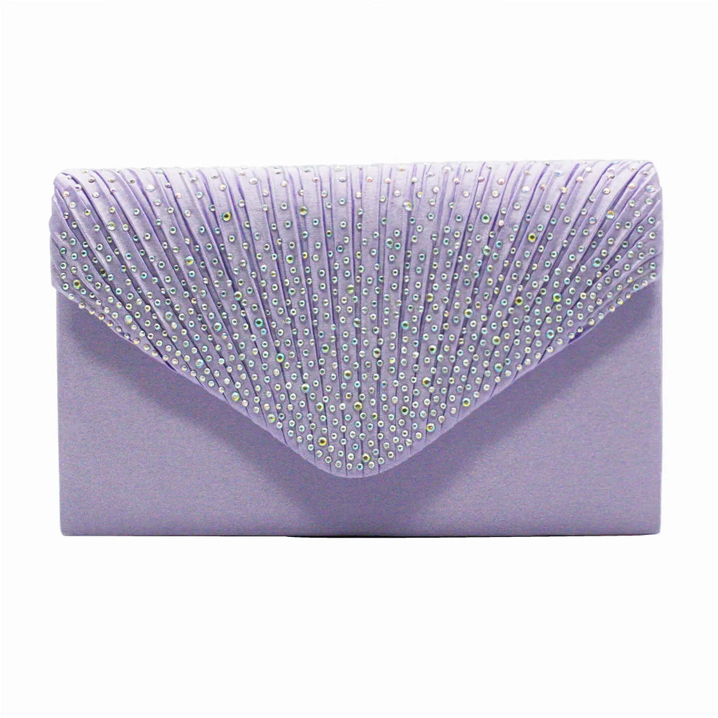 Women'S Fashion Elegant Clutches Trend Satin Rhinestone Shoulder Bag With Thin Chain Party Banquet Dress Matching Evening Bags