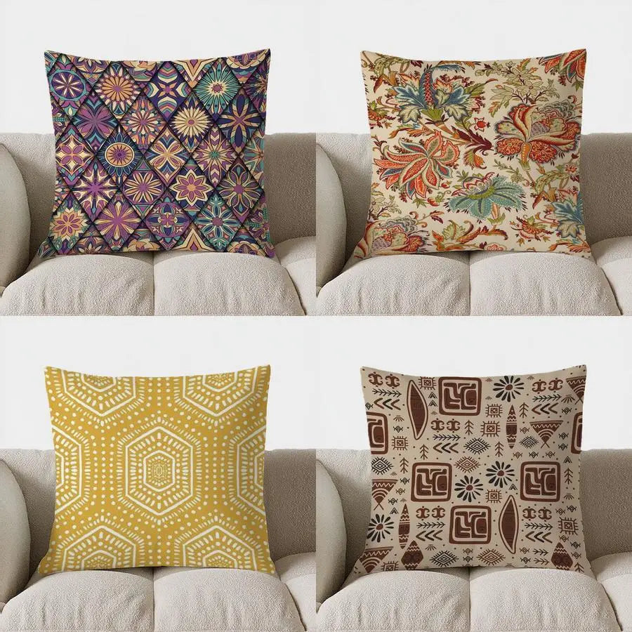 Colorful Geometric Floral Pattern Double-sided Printed pillow cover Short plush Suitable living rooms sofas throw cushion cover