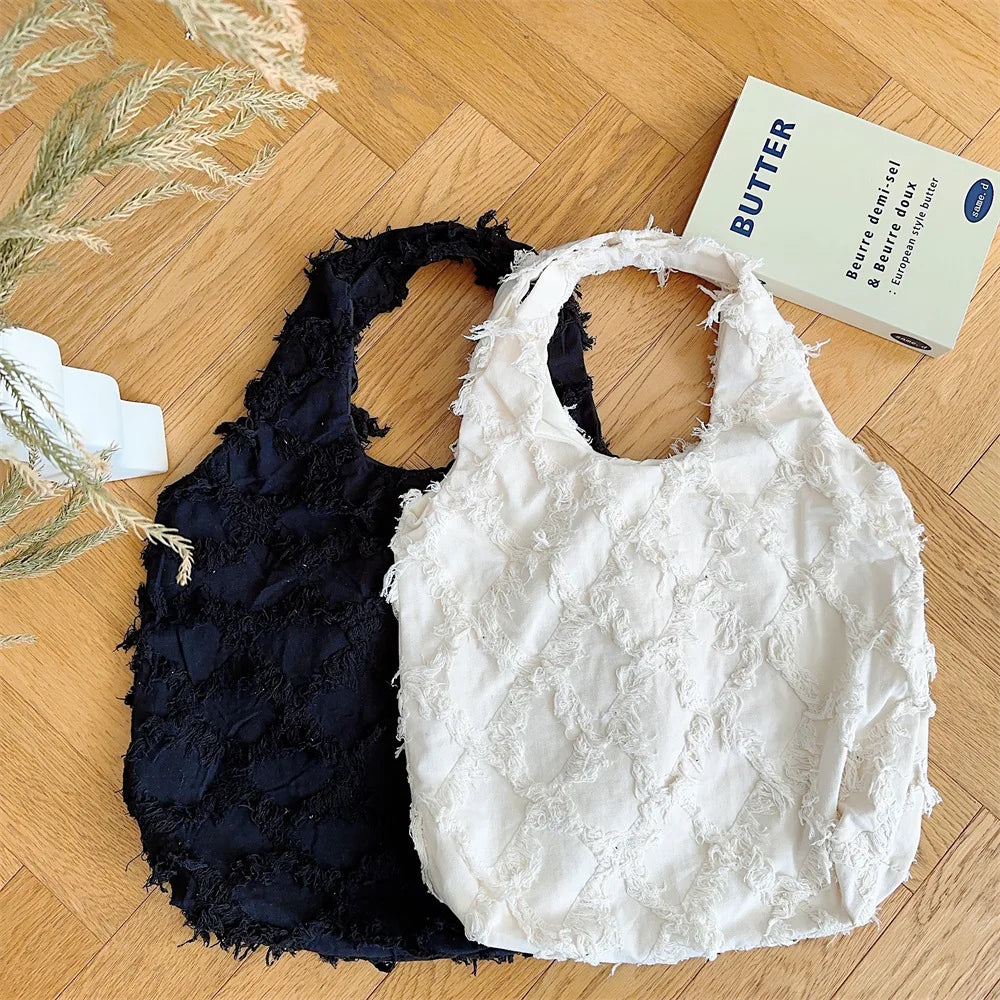 Tassels Diamond Women's Shoulder Bag Large Capacity Female Vest Shopping Bags Soft Canvas Ladies Commute Tote Purse Handbags