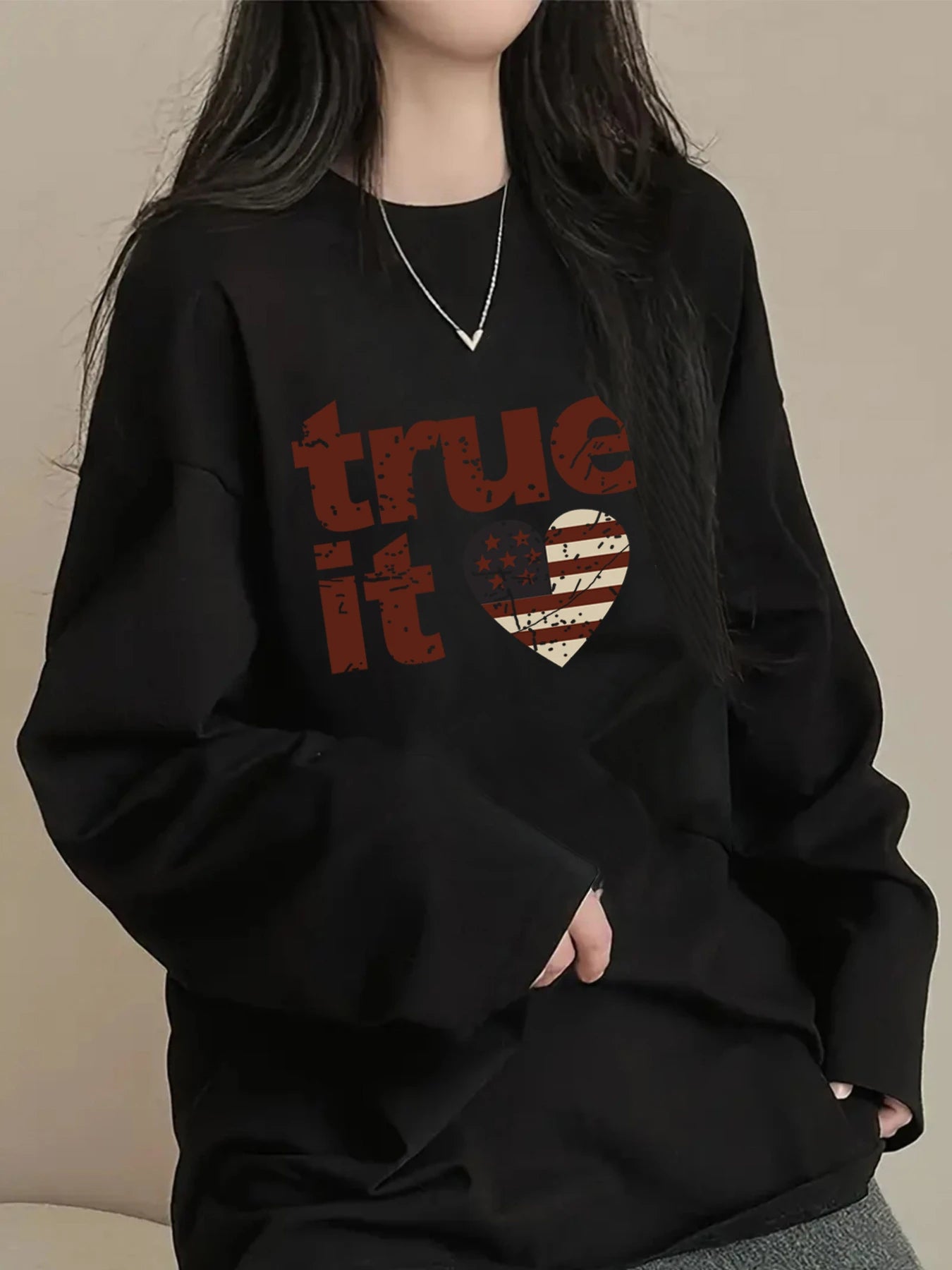 Women'S Y2K Style Long Sleeve T-Shirt - Letter Print Design Loose Fit Round Neck Casual Pullover Top