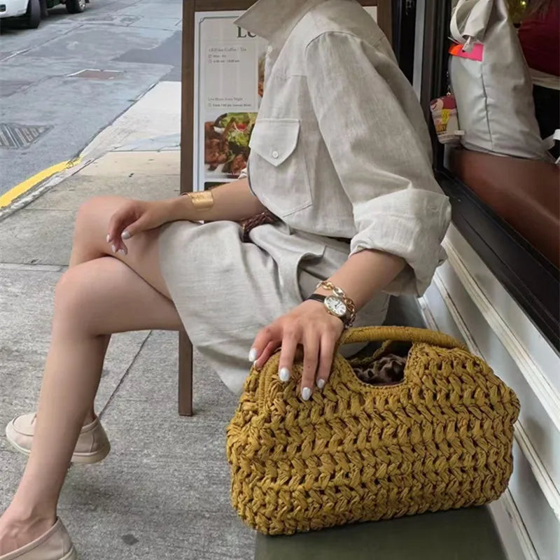 New Summer Beach Bag for Women Clutch Bag Luxury Designer Straw Bags Tote Handbag Fashion Woven Rattan Bags Female Travel Purse