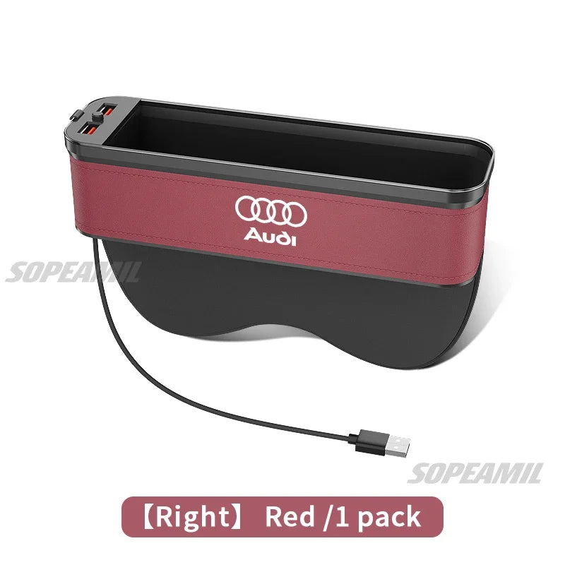 Audi A3 A4 A5 A6 A7 A8 RS3 RS4 RS5 RS6 S3 S4 S5 S6 Q3 Q5 Q7 Q8 Car Seat Gap Slot Crevice Storage Box With USB Charging Organizer