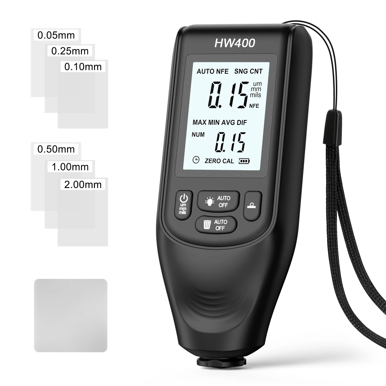 HW400 Car Coating Thickness Gauge 0.1micron/0-2000um Car Paint Film Thickness Tester Measuring Tool Fe & NFe Coating Meter