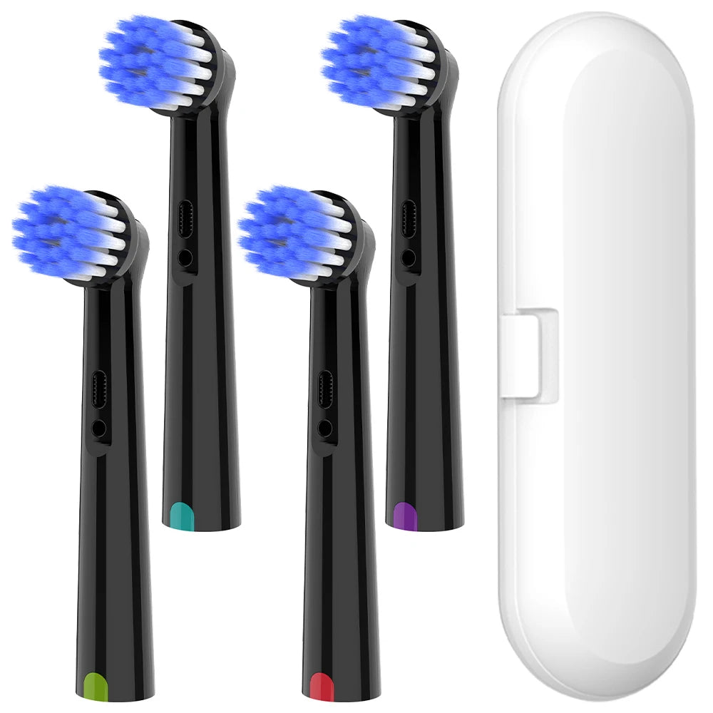 Electric Toothbrush Travel Container and 4x Ultra Soft Replacement Brush Heads, Compatible with Oral B Electric Toothbrush