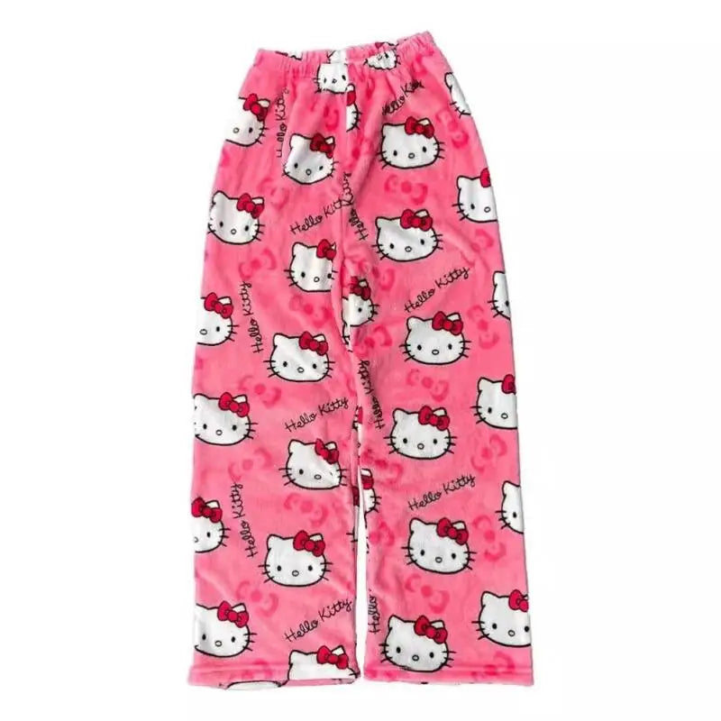 New Autumn Winter Flannel Popular Hello Kitty Pajama Pants Thickened Velvet Warm Casual Cartoon Home Pants Casual Comfortable