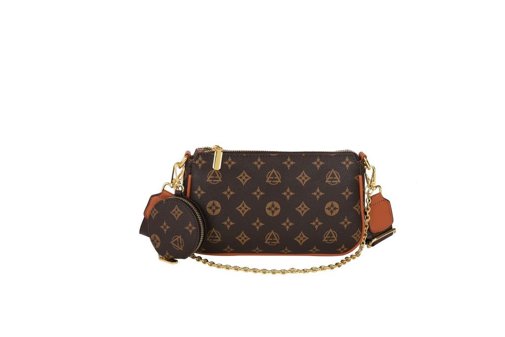 Women Fashion Floral Letter Print Shoulder Bag Chain Large Capacity Zipper Adjustable Strap Mini Pouch Attachment Daily Commute