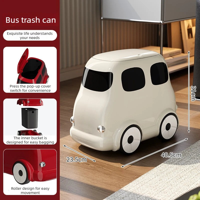 Retro Bus Car Trash Can Living Room Creative Cute Trash Can Household Removable Press Paper Basket