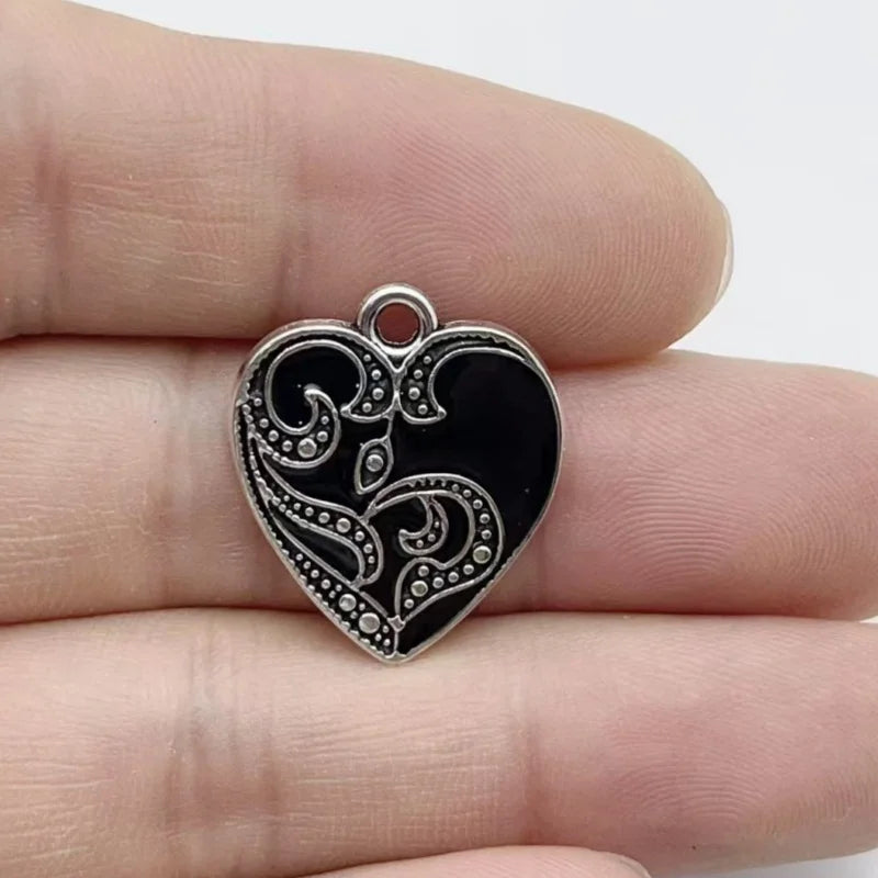 10Pcs Gothic Black Enamel Alloy Charms Mixed Vintage Heart Cross Skull Coffin Metal Pendants For DIY Earrings Bracelet Keychain