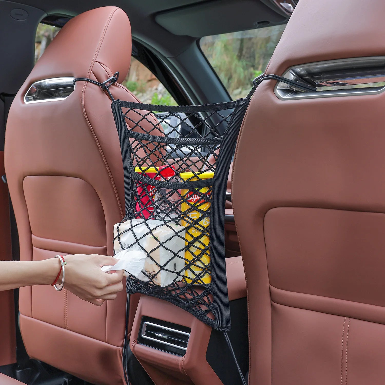 Car Storage Net Bag Between Seats Car Divider Child Safety Net Pet Barrier Elastic Expandable Mesh Bag Car Accessorie Interior