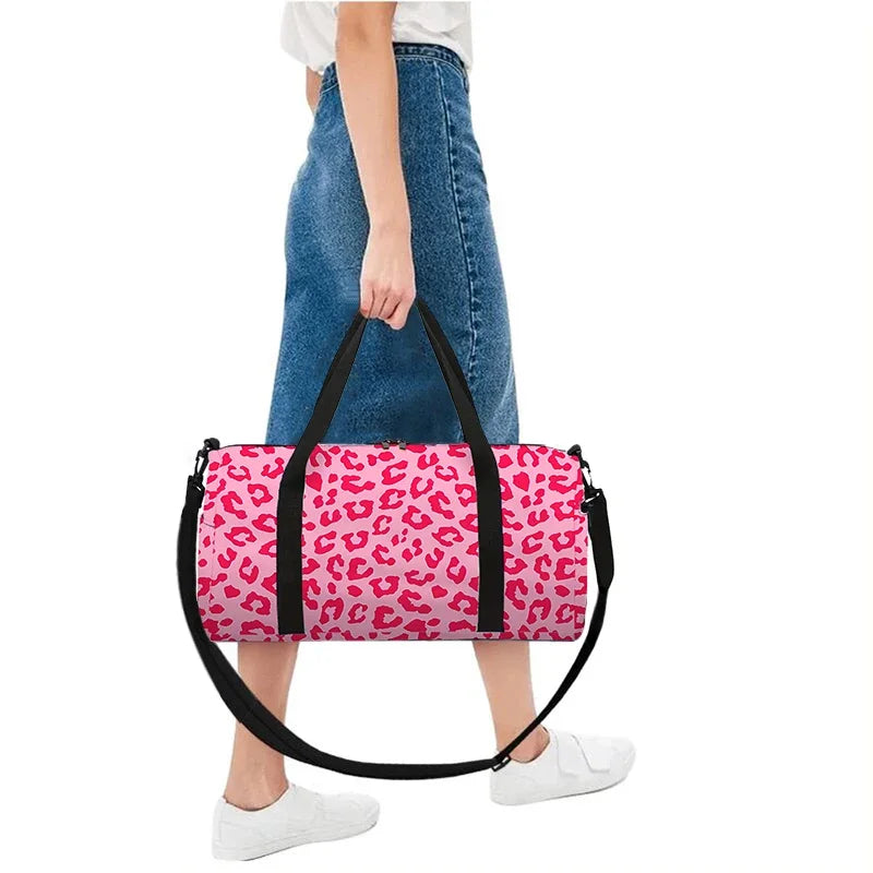Pink Leopard Print Spots Large Capacity Luggage Bag  For Boy And Girls Best Gifts 2D Flat Cartoon Travel Bag For Children
