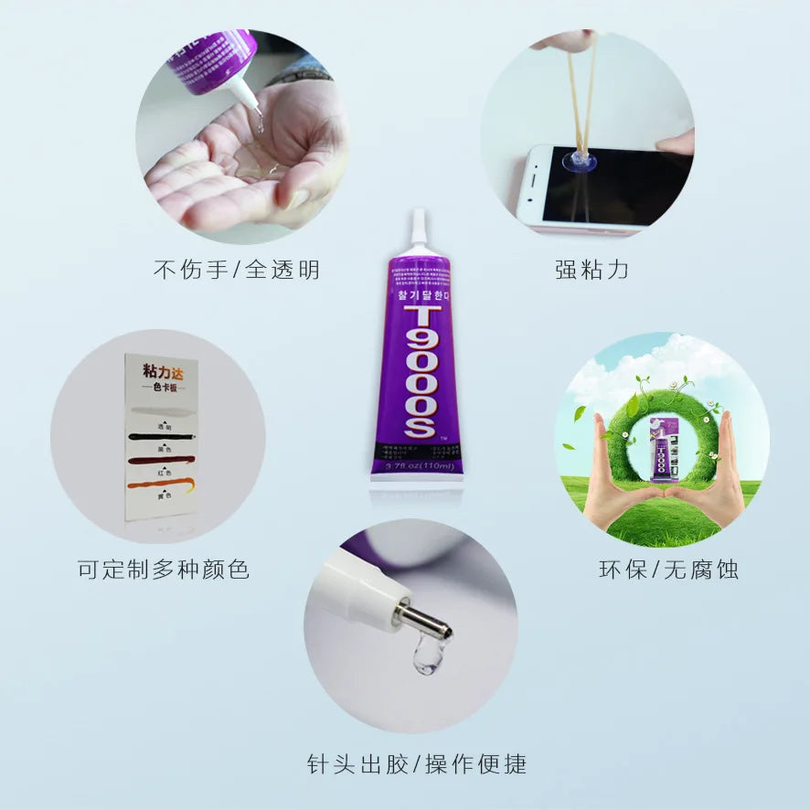 T9000 Glue Adhesive Transparent Black Soft Flexible Sealant For Mobile Phone Screen LCD Frame Repair Jewelry Craft Tools