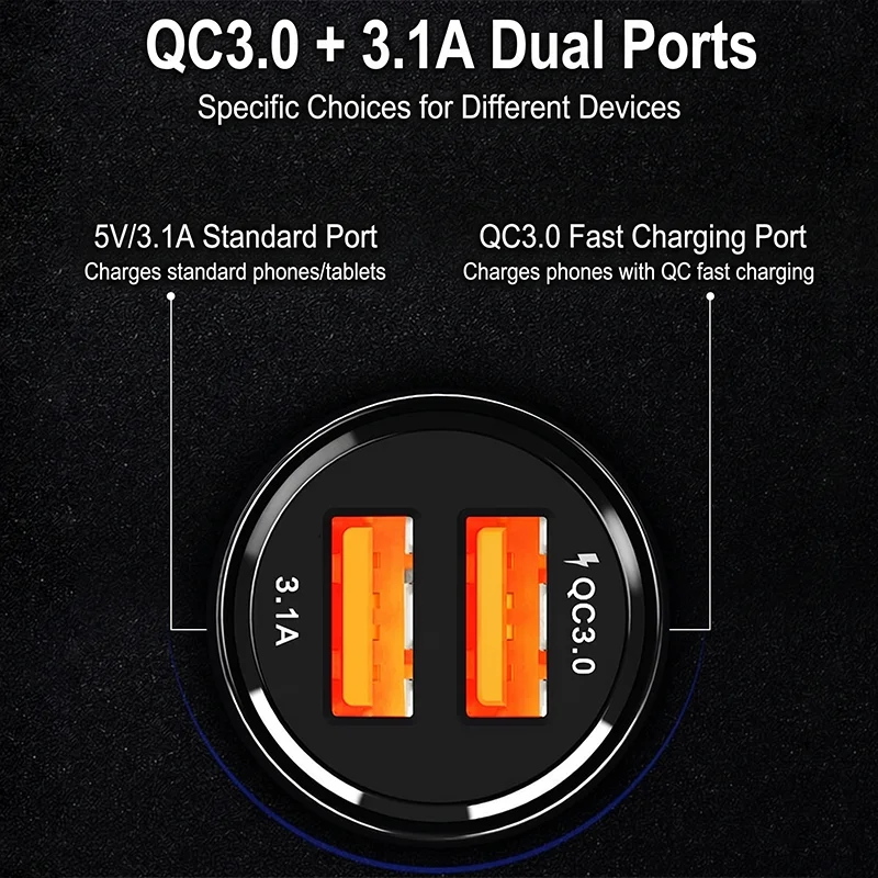 Smart Dual USB Car Charger QC 3.0 3.1A Fast Charging Adapter For iPhone For Samsung And Tablet Universal Car Power Android Phone