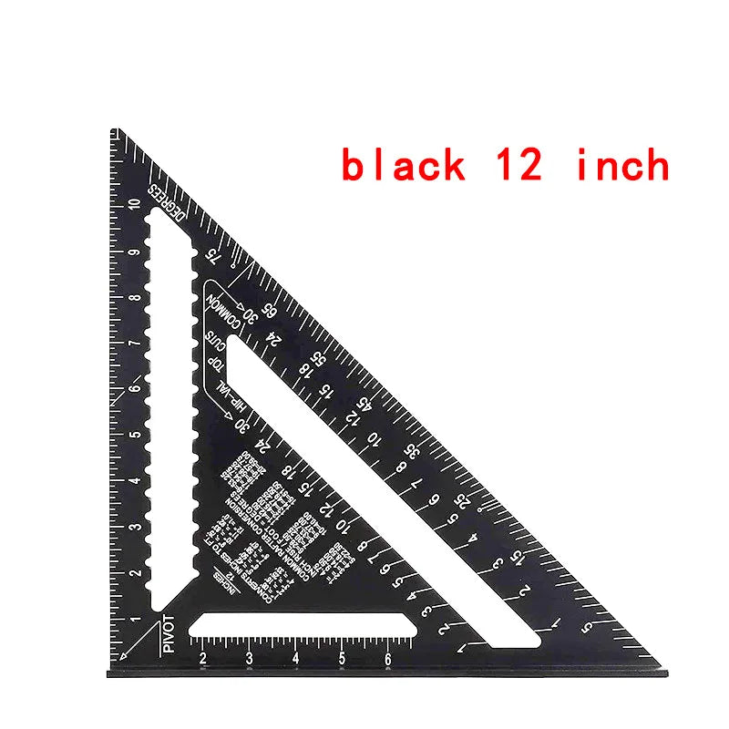 7/12 Inch Aluminum Triangle Ruler, Carpenter Measuring Layout Tool, Square & Metric/Imperial Protractor for Woodworking