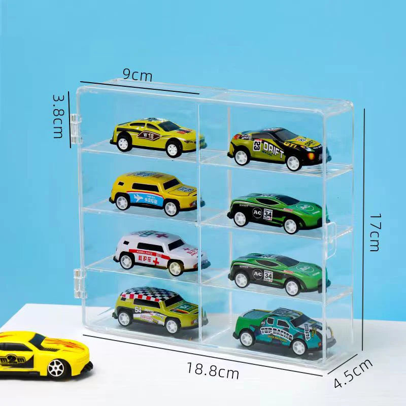 Fully Transparent Acrylic Car Model Display Cabinet With Lid 8 Lattice Hot Wheels Display Box Suitable For 1/64 Model Car