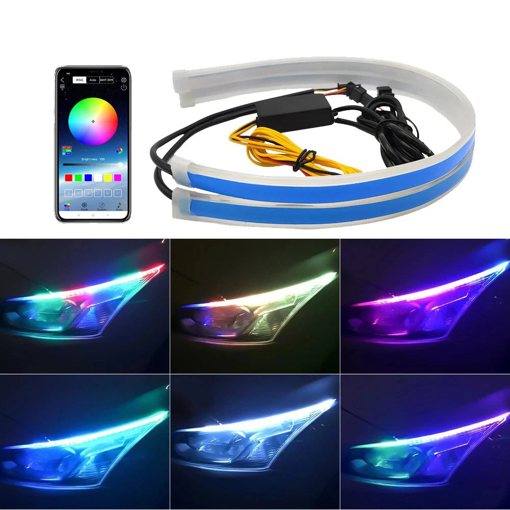Daytime Running Lights Car LED DRL Lamp Strip DRL Decorative  Light Auto Headlight Turn Signal Light RGB With Remote App Control