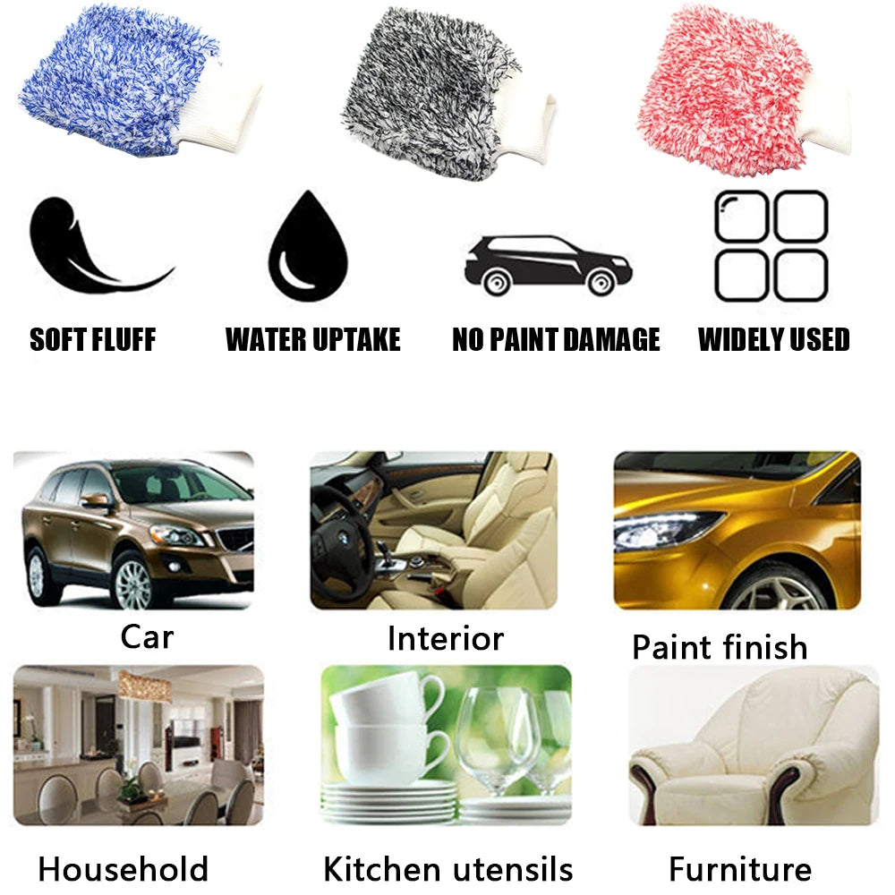 Car Cleaning Glove Soft Microfiber Thicken Plush Car Cleaning Tools Auto Detail Cleaning Mitt Double-faced Glove Car Accessories