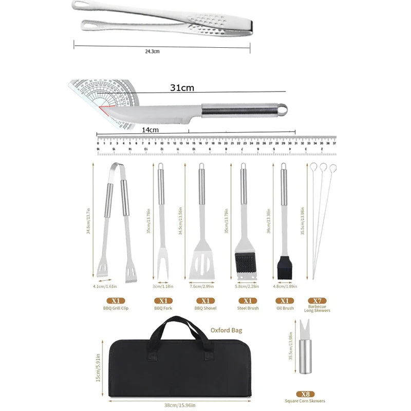 Cooking Oven Set Barbecue Grill Set for Men Women Gift Stainless Steel BBQ Grilling Combination Tools Portable Cloth Bag