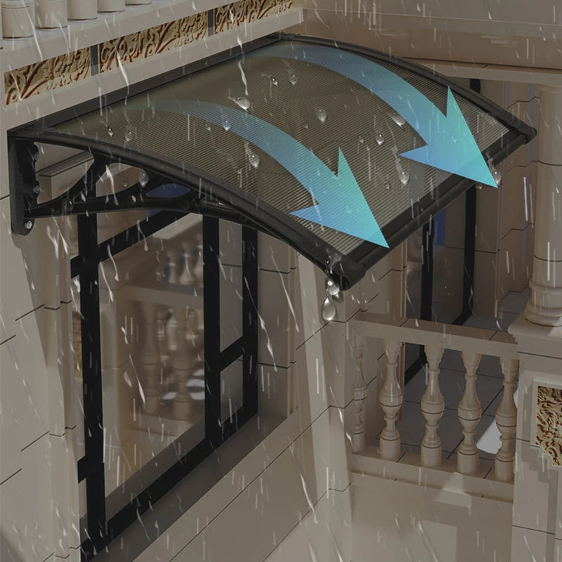 Outdoor Polycarbonate Awning Door Window Canopy Rain Shelter UV Protection Patio Roof Cover with Aluminum Alloy Bracket
