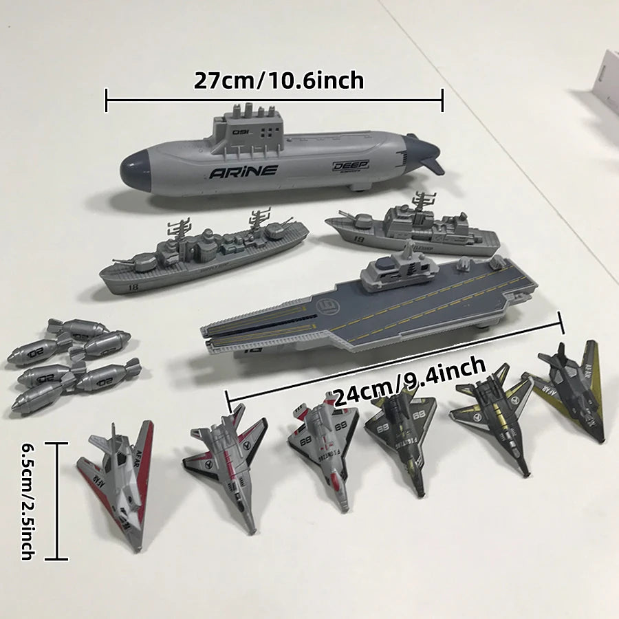 Children's aircraft carrier model, nuclear submarine launcher toy, 6pcs airplane toy fighter jet