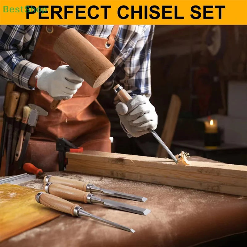 ❤﻿ Professional Woodworking Carving Chisel 4Pcs/Set Wood Carving Tools DIY Auxiliary Tools 6/12/18/24mm