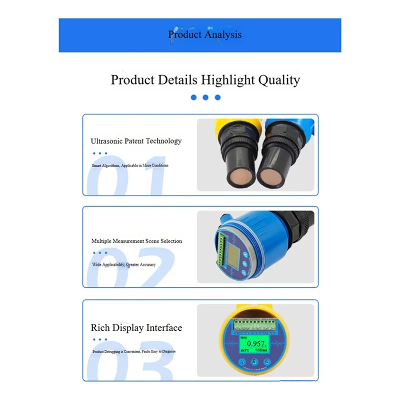A84X-Ultrasonic Level Sensor Transmitter 4-20Ma Integrated Ultrasonic Water Level Meter Olive Oil Rs485 Relay
