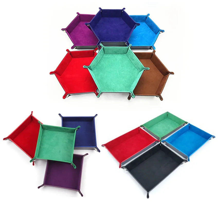 Foldable Dice Tray PU Leather Flannel Game Dice Plate Four Corners Folded Tray Home Desktop Decoration Box Coin Key Storage Tray