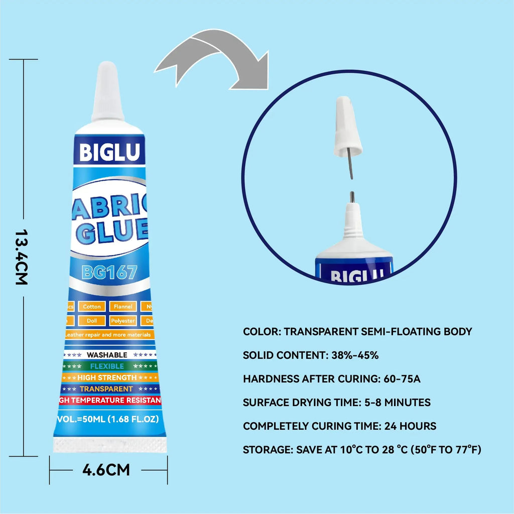 BIGLU 50ml Fabric Glue For All fabrics Cotton Flannel Nylon Cloth Doll Polyester Denim Leather Repair Multi-purpose Adhesive