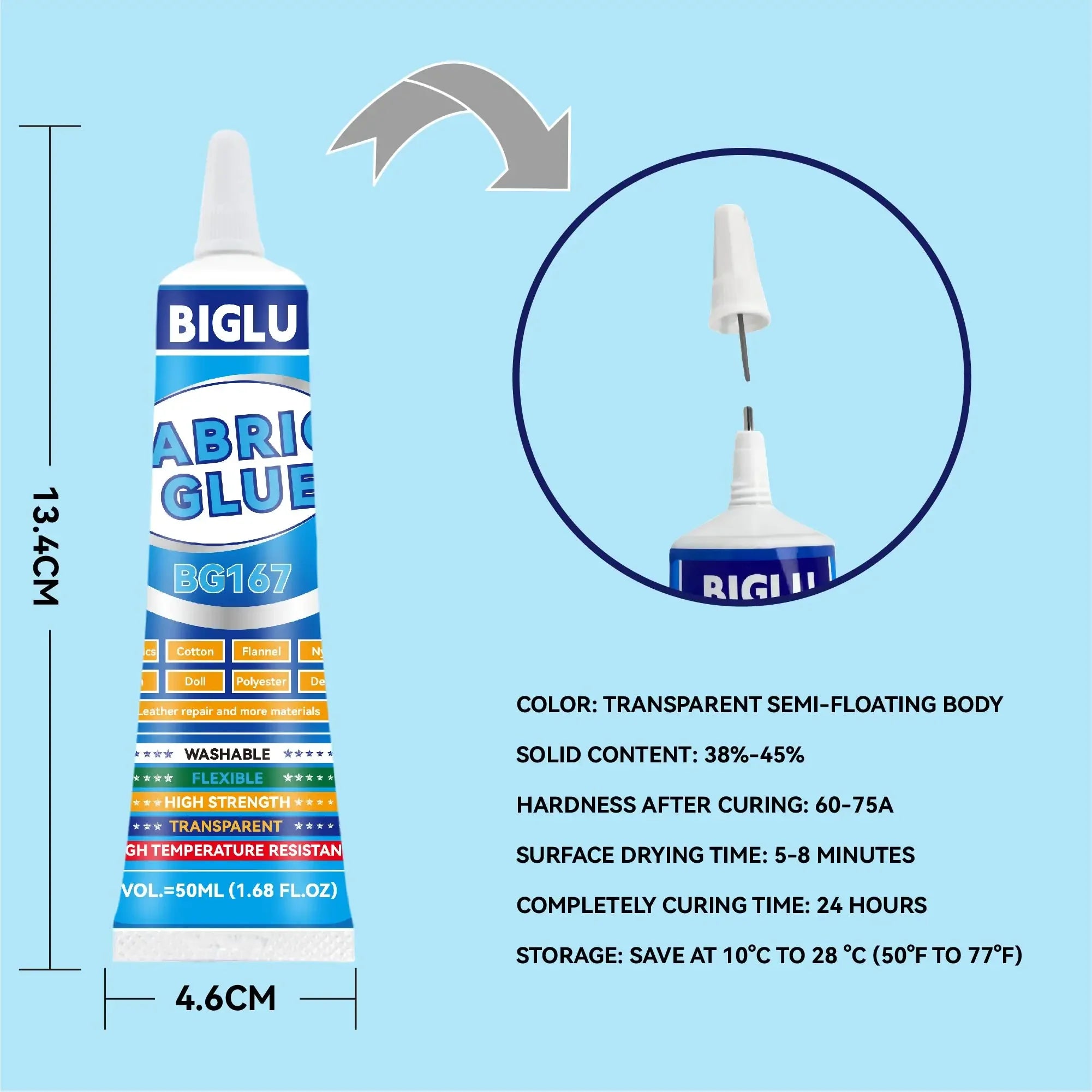 BIGLU 50ml Fabric Glue For All fabrics Cotton Flannel Nylon Cloth Doll Polyester Denim Leather Repair Multi-purpose Adhesive