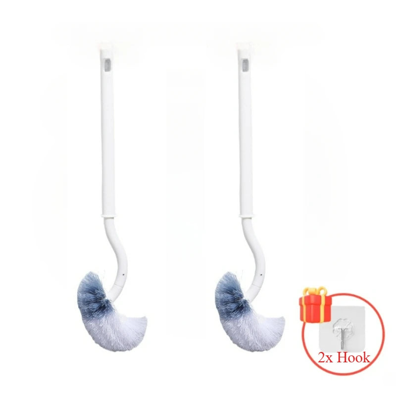 S Shaped Toilet Brush Wall-Mounted Cleaning Brushes Long Handled Soft Bristles Brush 360° No Dead Corner Bathroom Accessories