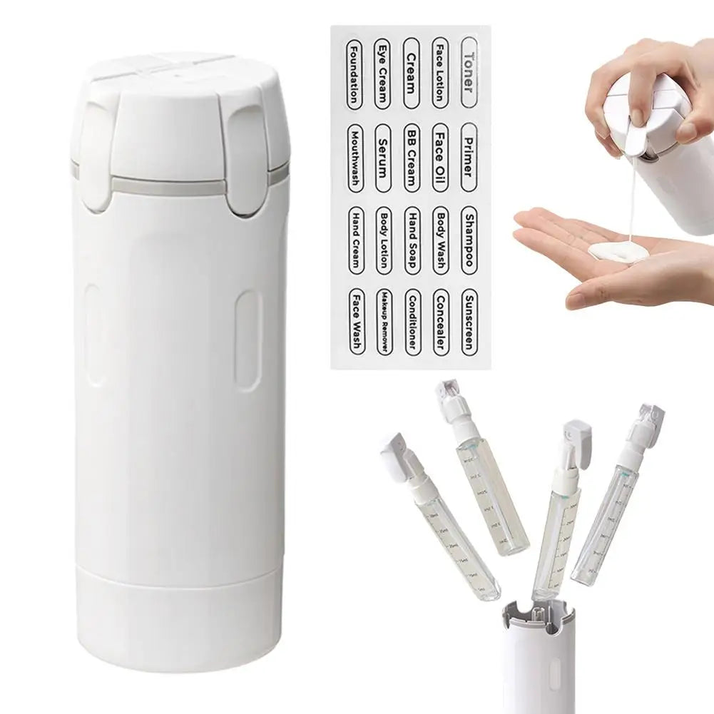 Travel Bottles 4-in-1 Leak-Proof Refillable Containers with Dispenser Pump for Shampoo Lotion Conditioner Body Wash Bottles Set