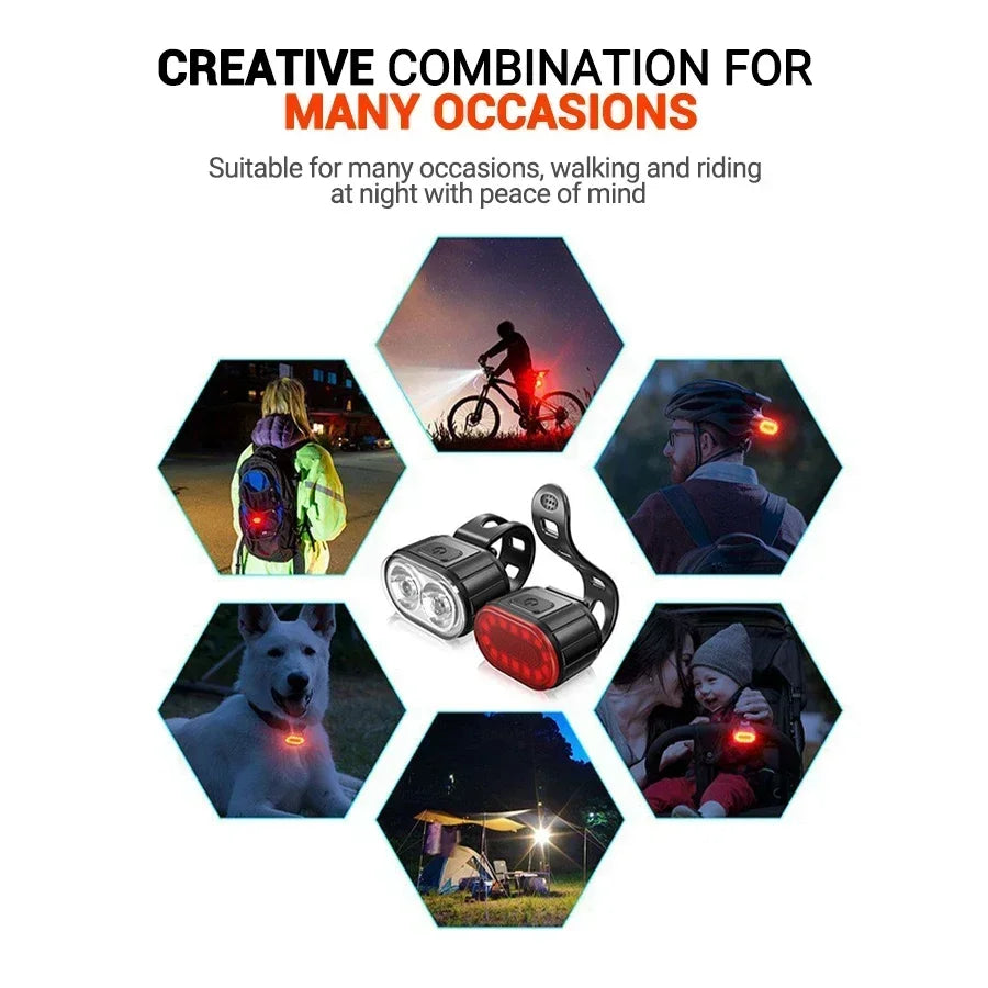 Cycling Bicycle Front Rear Light Set Bike Rechargeable Headlight Light MTB Waterproof Taillight LED Lantern Bicycle Accessories