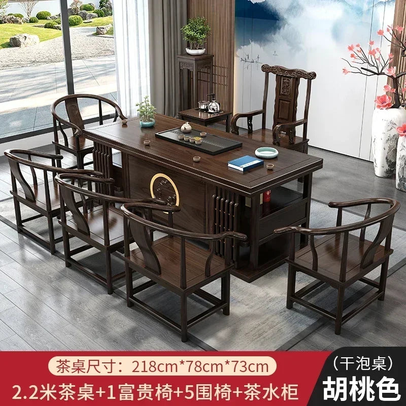 r5.13  solid wood tea table and chair combination one table five chairs coee table tea set household kung fu tea