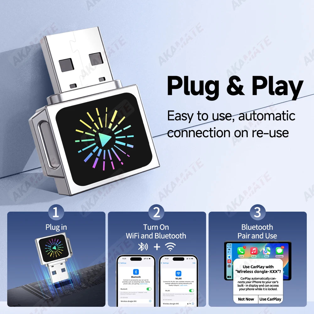 Wired to Wireless CarPlay Android Auto 2in1 Adapter Bluetooth Wifi Voice Assistant Plug and Play Mini Universal Smart Dongle