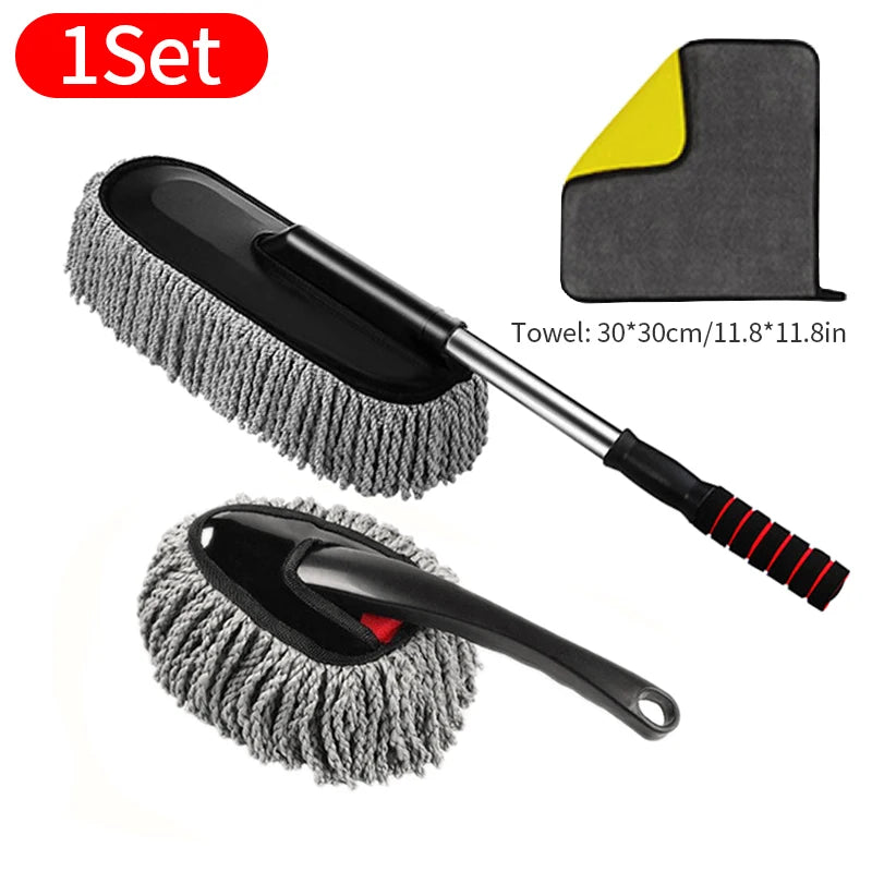SEAMETAL Microfiber Car Washing Mop Scalable Handle Dust Remover Cleaning Brush Kit Soft Hair Car Detailing Duster Mop Wash Tool