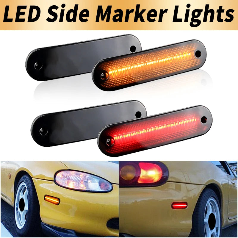 4PCS LED Side Marker Lights Canbus For Mazda Miata MX-5 1990-2005 Smoked/Clear Lens Front Amber Turn Signal Lamp Car Accessories